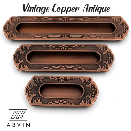 Embedded ABVIN Copper Sliding door Concealed handles Flush Pull Antique Vintage finish Cabinet Furniture Slider Handle Drawer pulls - 1 pcs