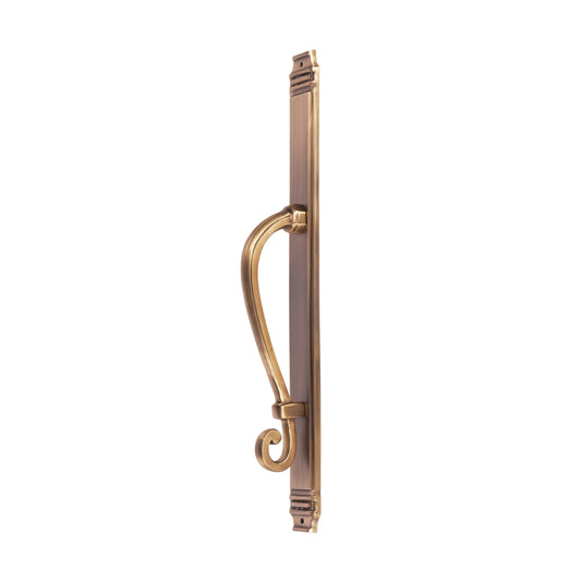 20 inch Antique Plate Solid Brass Door Handle: Ornate Entrance Hardware