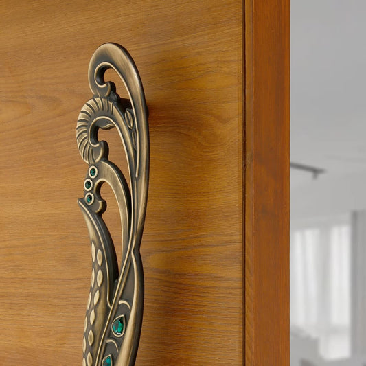 Peacock with Green Gems Antique Door Handle, Door Handles for Main Door, Handles for Door