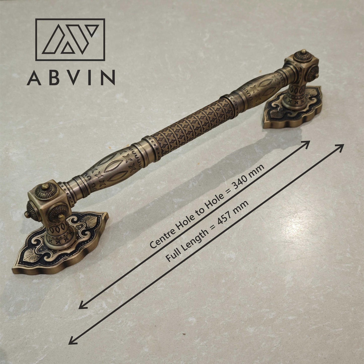 18'' Brass Antique Door Handle, Door Handles for Main Door, Handle Head Design - 1 Pcs