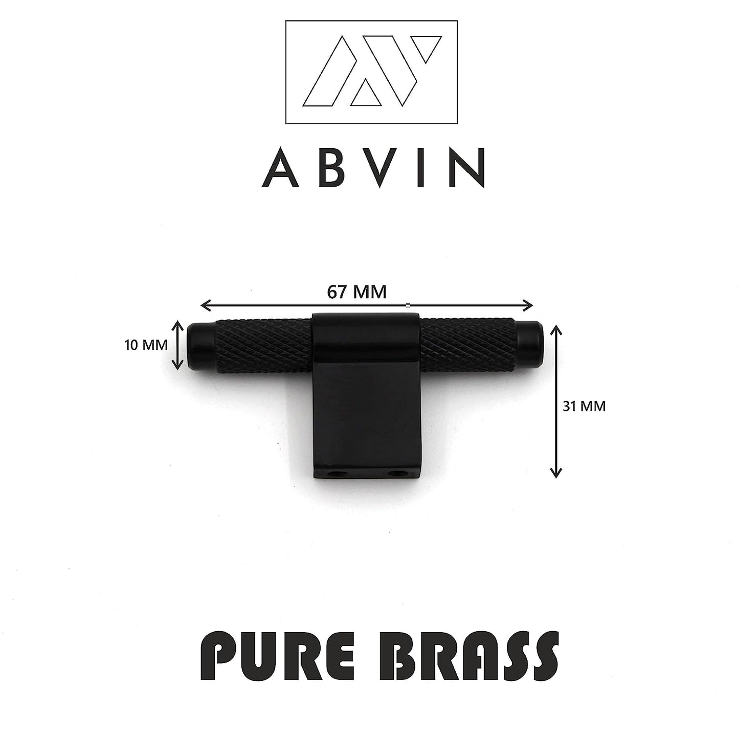 ABVIN Premium Knurled Black Brass Handles, Modern Cabinet Hardware, Furniture Pulls for Doors Cabinets Cupboards Drawers (1 pcs) (T Knob)