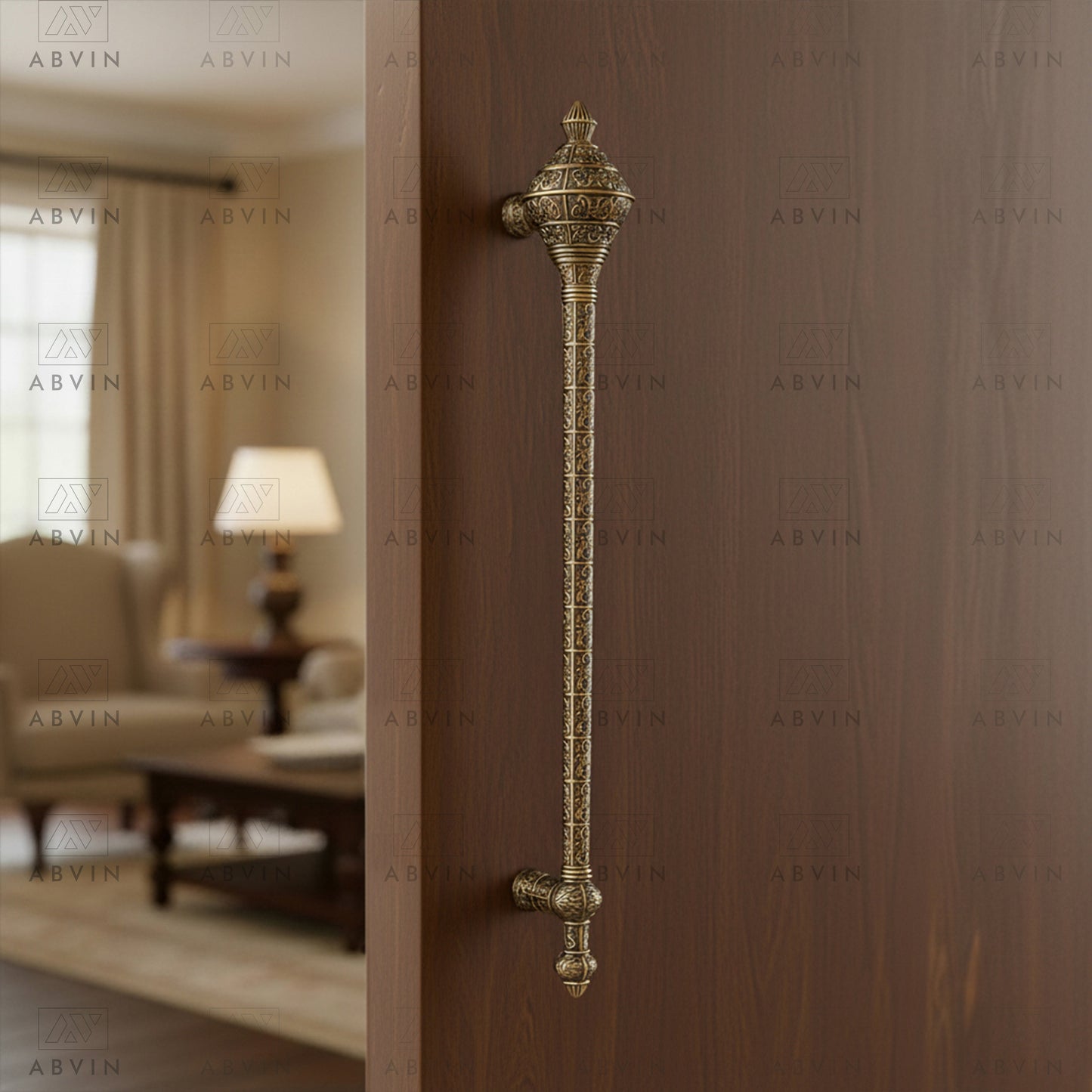 Matt Antique Brass Finish Door Handle: Ornate Entrance Hardware