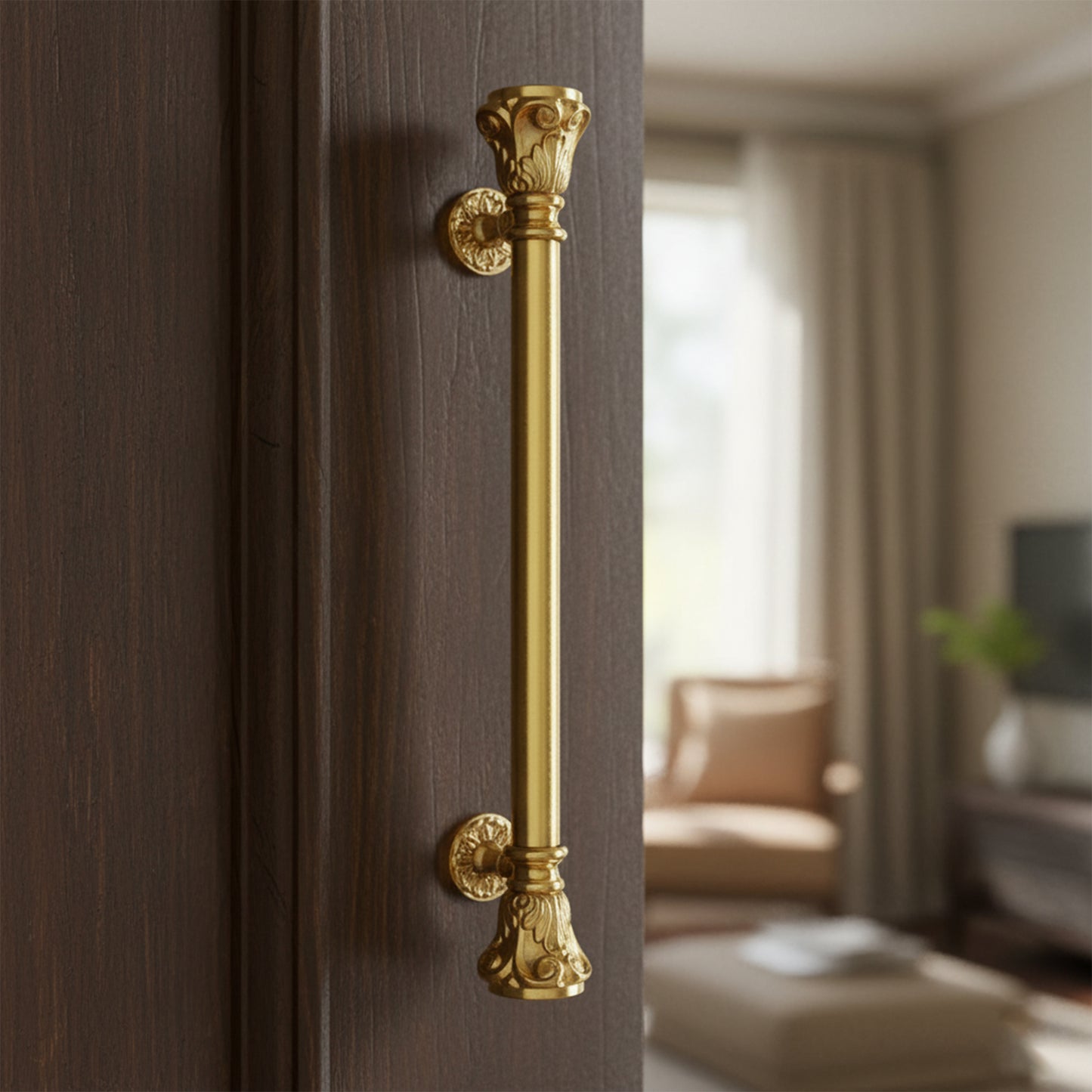 Gold Finish Brass Door Handle: Ornate Entrance Hardware