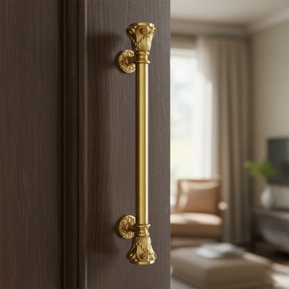 Gold Finish Brass Door Handle: Ornate Entrance Hardware
