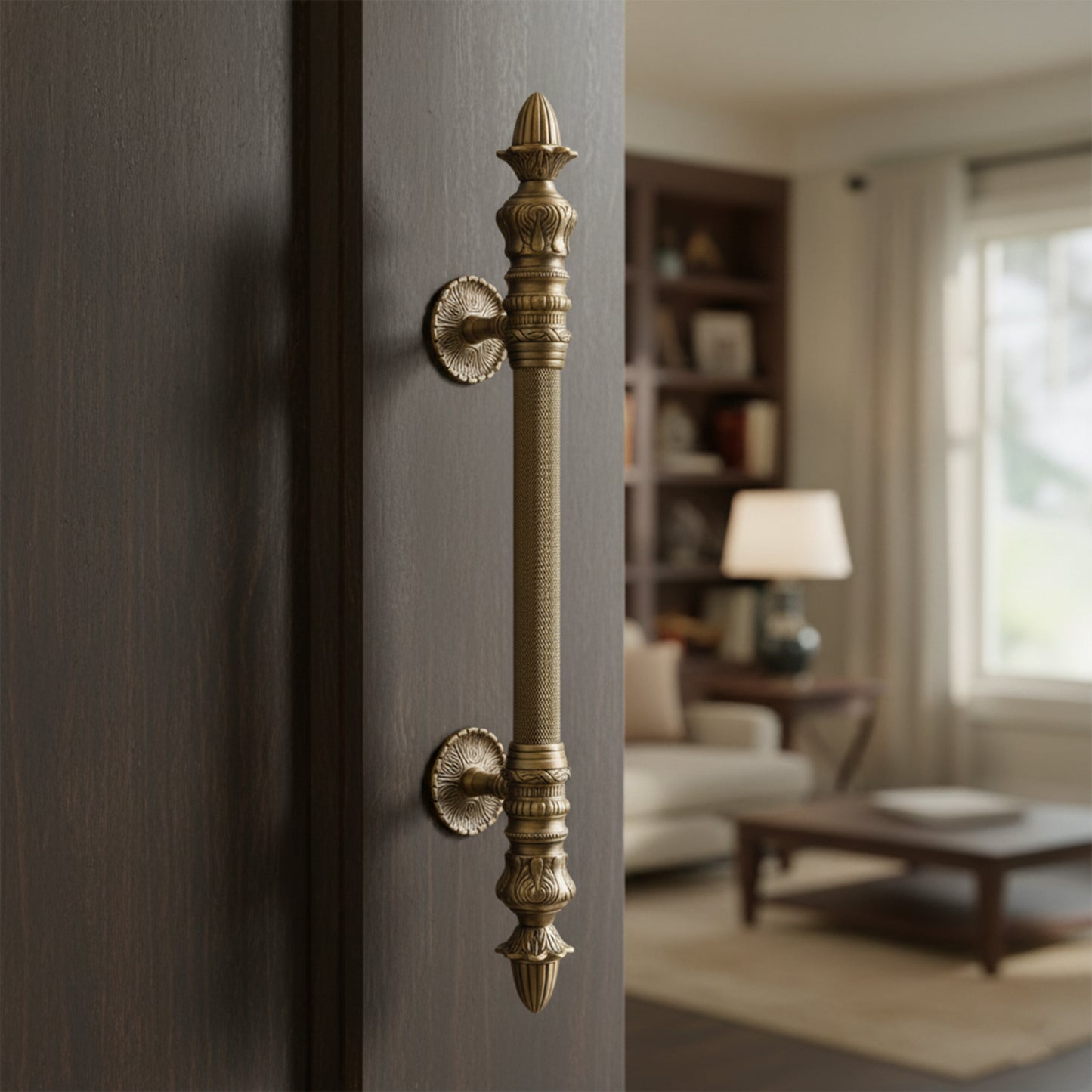 Antique Heavy Brass Door Handle: Ornate Entrance Hardware