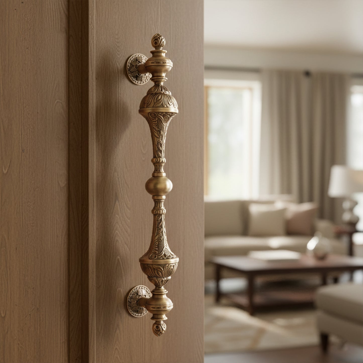 Matt Antique Carving Brass Door Handle: Ornate Entrance Hardware