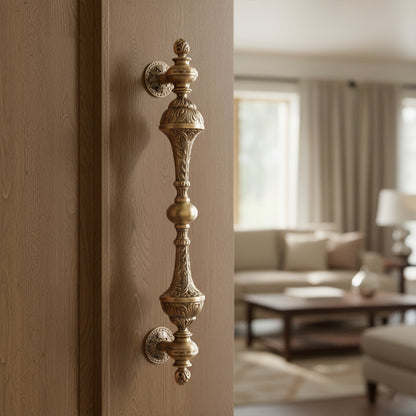 Matt Antique Carving Brass Door Handle: Ornate Entrance Hardware