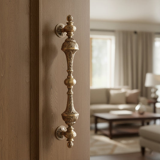 Matt Antique Carving Brass Door Handle: Ornate Entrance Hardware
