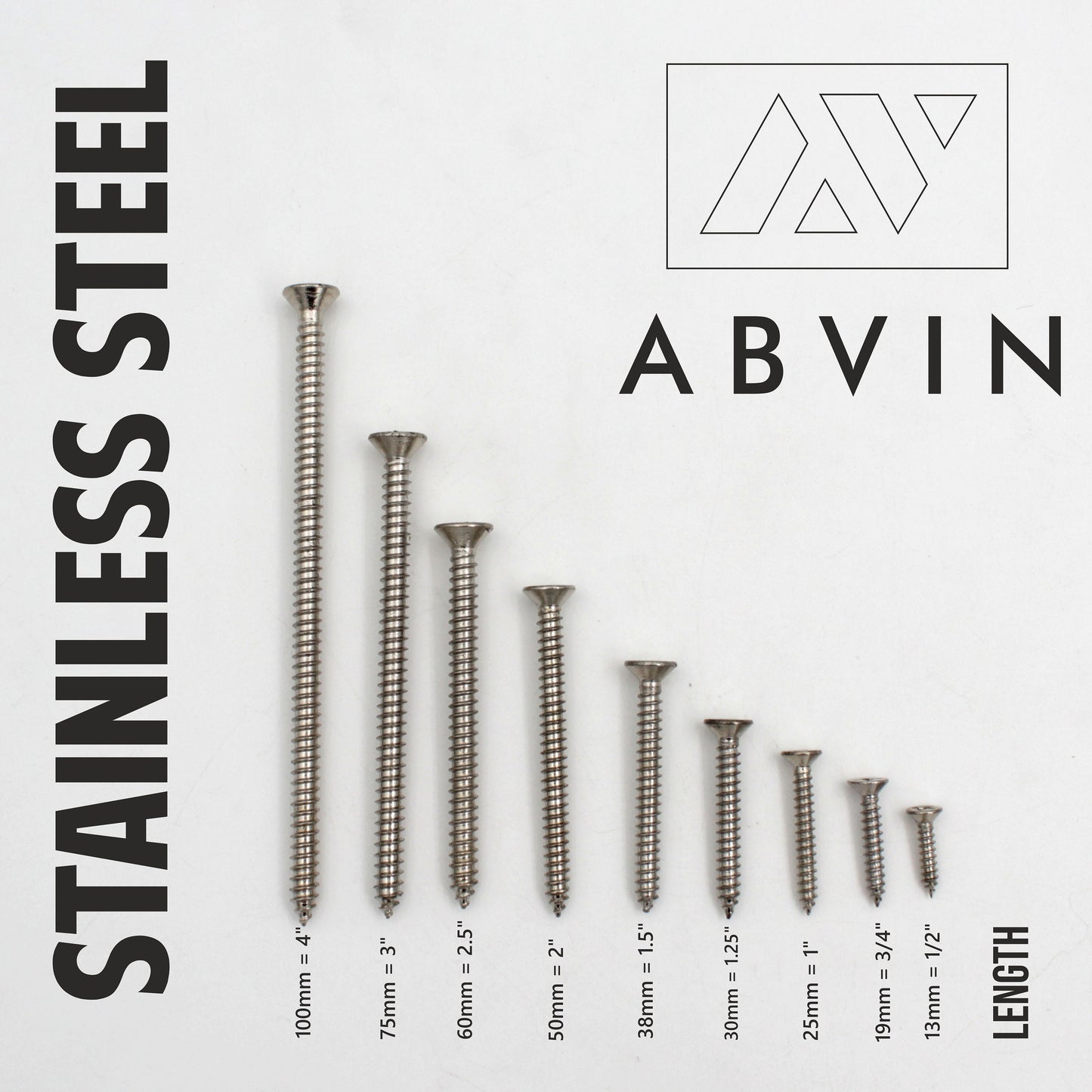 Stainless Steel Screws New Fully Threaded Wood Screws in all Sizes Flat plus head