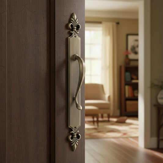 Matt Antique Plate Brass Door Handle: Ornate Entrance Hardware