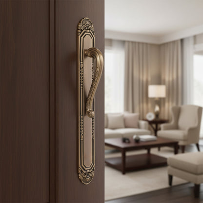 Carving Antique Plate Brass Door Handle: Ornate Entrance Hardware