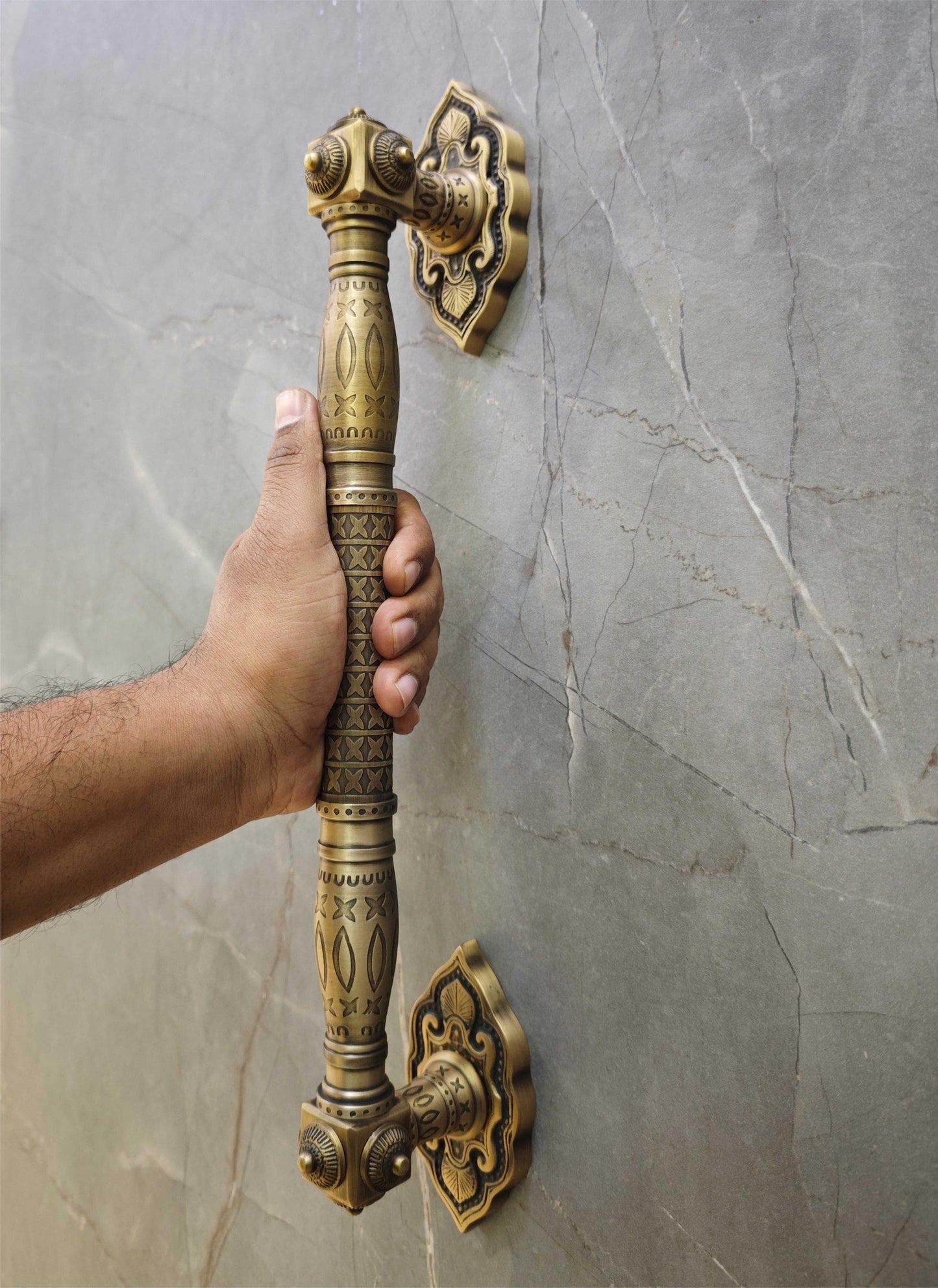 18'' Brass Antique Door Handle, Door Handles for Main Door, Handle Head Design - 1 Pcs