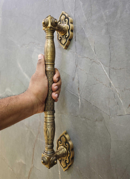 18'' Brass Antique Door Handle, Door Handles for Main Door, Handle Head Design - 1 Pcs