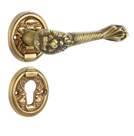 Lion Pair of Solid Brass Door Handles Stunning New Hex Lever on round rose. contemporary lever door handle