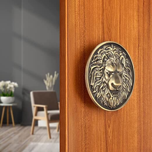 Lion Main Door Handle /Door Handles for Main Door/Glass Door Pull Handle /Door Hardware ( Round Diameter 5 inch, Pack of 1, Antique Finish)