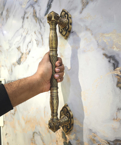 18'' Brass Antique Door Handle, Door Handles for Main Door, Handle Head Design - 1 Pcs