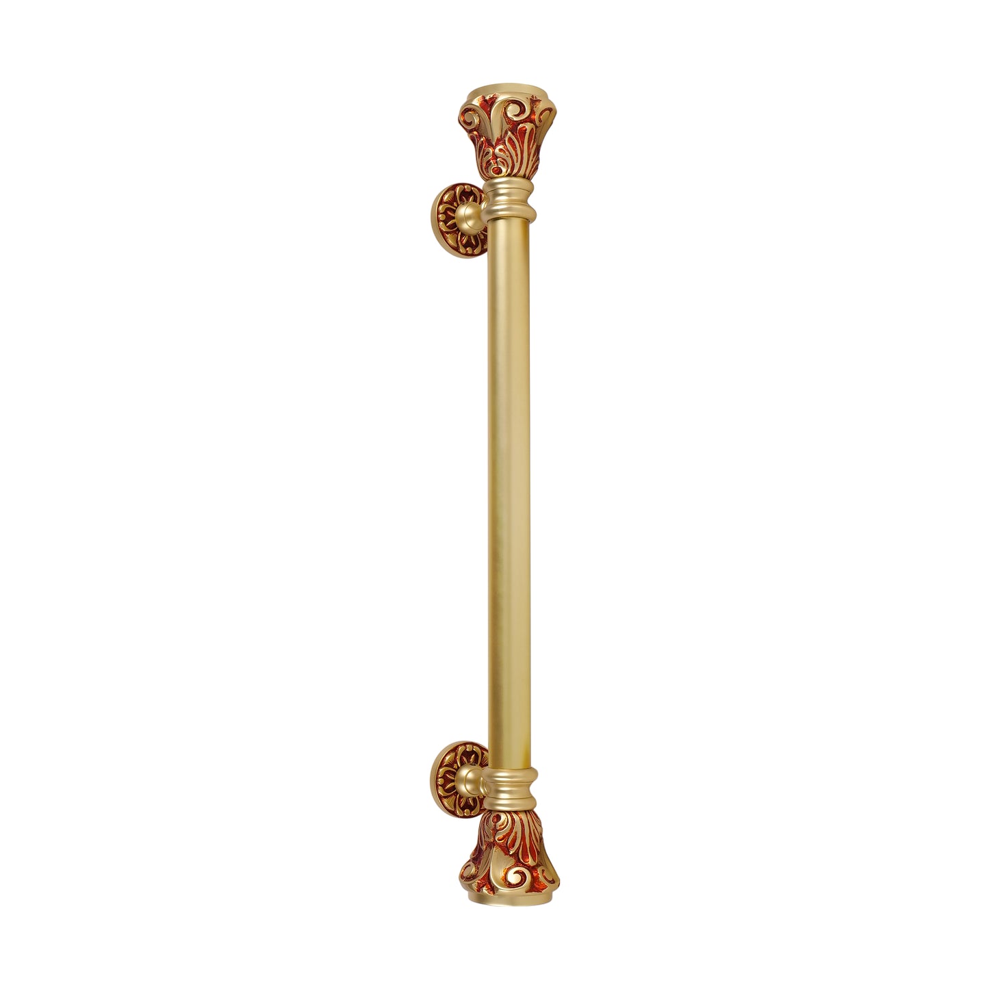 Matt Gold Red Brass Door Handle: Ornate Entrance Hardware