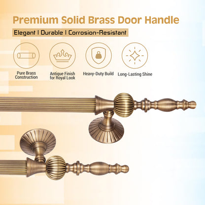 24" Matt Antique Brass Door Handle: Ornate Entrance Hardware