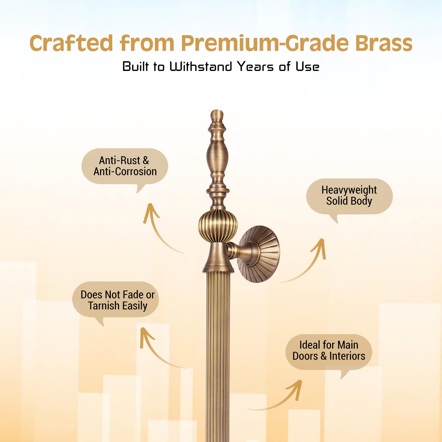 24" Matt Antique Brass Door Handle: Ornate Entrance Hardware