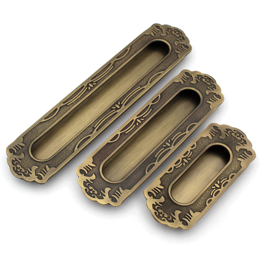 Embedded ABVIN Sliding door Concealed handles Flush Pull in Antique Vintage finish Cabinet Dresser Slider Handle And Drawer pulls - 1 pcs