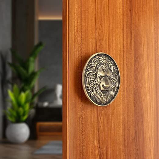 Lion Main Door Handle /Door Handles for Main Door/Glass Door Pull Handle /Door Hardware ( Round Diameter 5 inch, Pack of 1, Antique Finish)