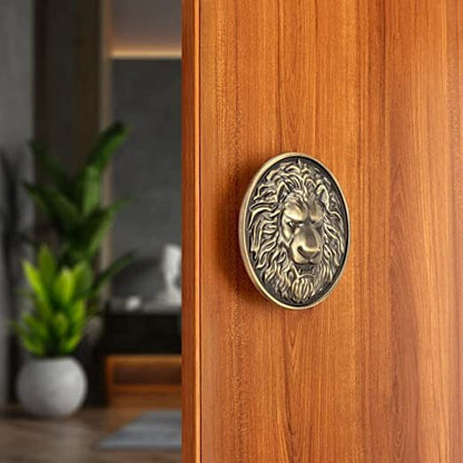 Lion Main Door Handle /Door Handles for Main Door/Glass Door Pull Handle /Door Hardware ( Round Diameter 5 inch, Pack of 1, Antique Finish)