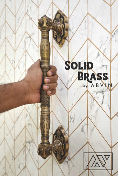 18'' Brass Antique Door Handle, Door Handles for Main Door, Handle Head Design - 1 Pcs