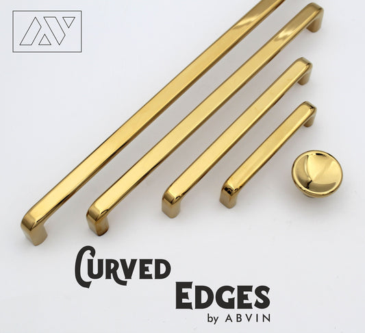 Modern Curved PVD Gold Handles Pulls Cabinet Drawer Dresser Furniture Knob Handle Pulls - 1 pcs