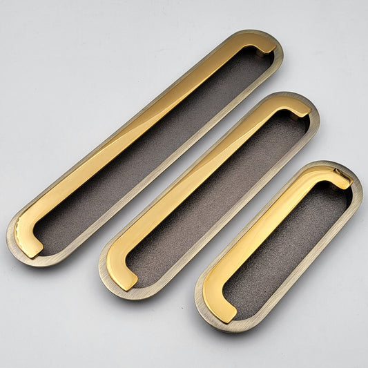 Embedded ABVIN Sliding door Concealed Drawer handles Flush Pull in Antique Gold finish Cabinet Dresser Slider Handle Drawer pulls - 1 pcs