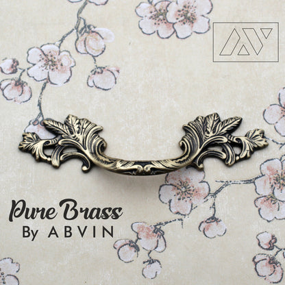ABVIN Pure Brass Vintage Antique Carving Pulls Ring Dresser Drawer Pulls Handles Antique Bronze Rustic Cabinet Knobs - 1 Piece