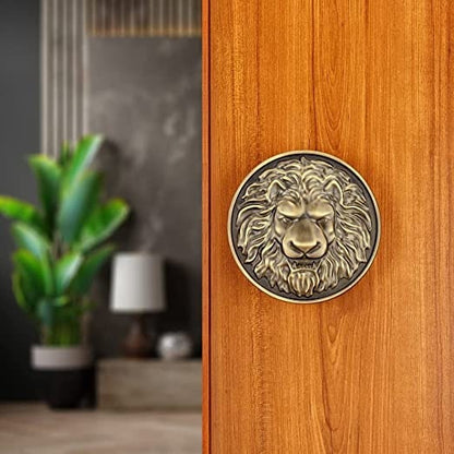 Lion Main Door Handle /Door Handles for Main Door/Glass Door Pull Handle /Door Hardware ( Round Diameter 5 inch, Pack of 1, Antique Finish)