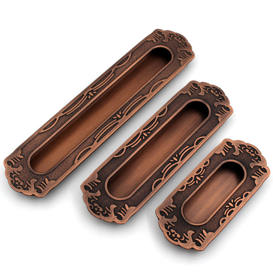 Embedded ABVIN Copper Sliding door Concealed handles Flush Pull Antique Vintage finish Cabinet Furniture Slider Handle Drawer pulls - 1 pcs
