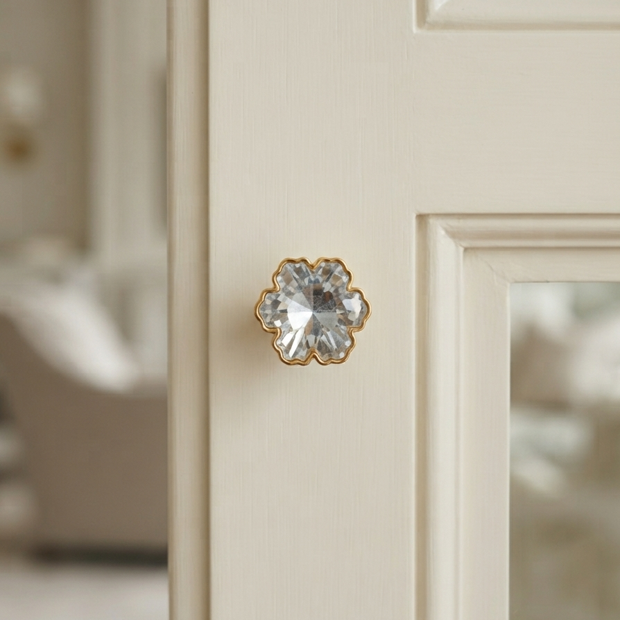 Gold Crystal  handles Unique Cabinet Beautiful Decorative Dresser Drawer Knobs and Pulls - 1 pcs