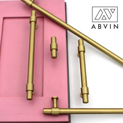 Modern Solid Brass Round Cabinet Bar Pull Handles Drawer Dresser Furniture Knob Handle Appliance Pulls Gold Kitchen cupboard - 1 piece