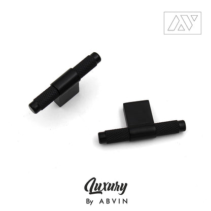 ABVIN Premium Knurled Black Brass Handles, Modern Cabinet Hardware, Furniture Pulls for Doors Cabinets Cupboards Drawers (1 pcs) (T Knob)