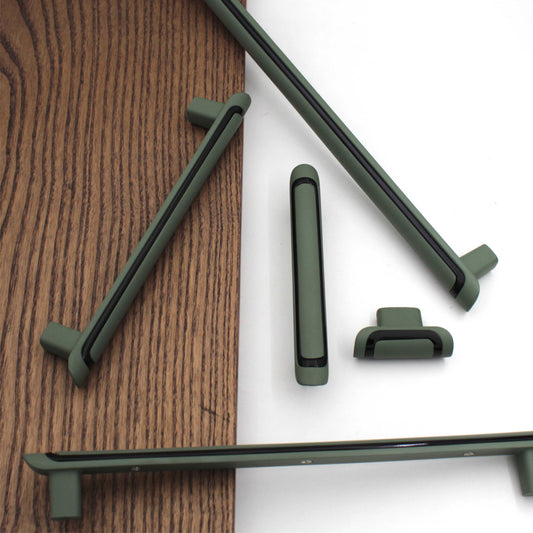 Modern Slim Black Green Handles Pulls Cabinet Drawer Dresser Furniture Knob Handle Pulls - 1 piece