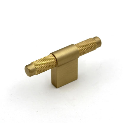 ABVIN Premium Knurled Satin Brass Handles, Modern Gold Cabinet Hardware, Furniture Pulls for Doors Cabinets Cupboards Drawers (1 pcs) (T Knob)