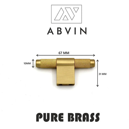 ABVIN Premium Knurled Satin Brass Handles, Modern Gold Cabinet Hardware, Furniture Pulls for Doors Cabinets Cupboards Drawers (1 pcs) (T Knob)