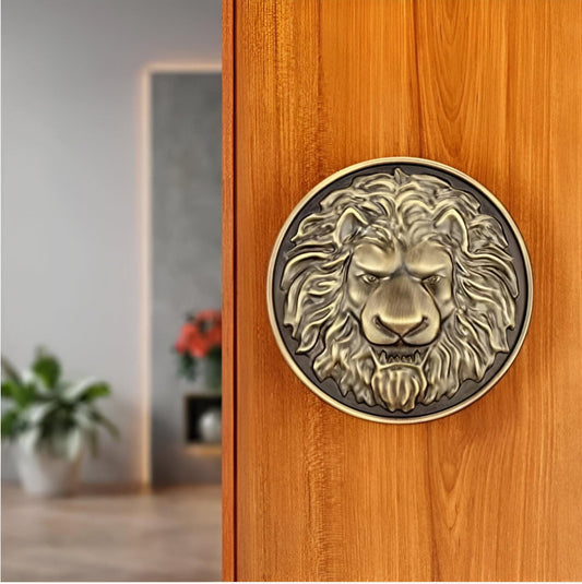 Lion Main Door Handle /Door Handles for Main Door/Glass Door Pull Handle /Door Hardware ( Round Diameter 5 inch, Pack of 1, Antique Finish)
