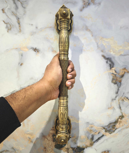 18'' Brass Antique Door Handle, Door Handles for Main Door, Handle Head Design - 1 Pcs