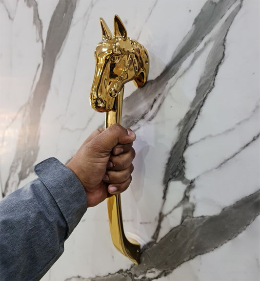 PVD Gold Horse Door Handle, Door Handles for Main Door, Handle Horse Head Design - 1 Pcs
