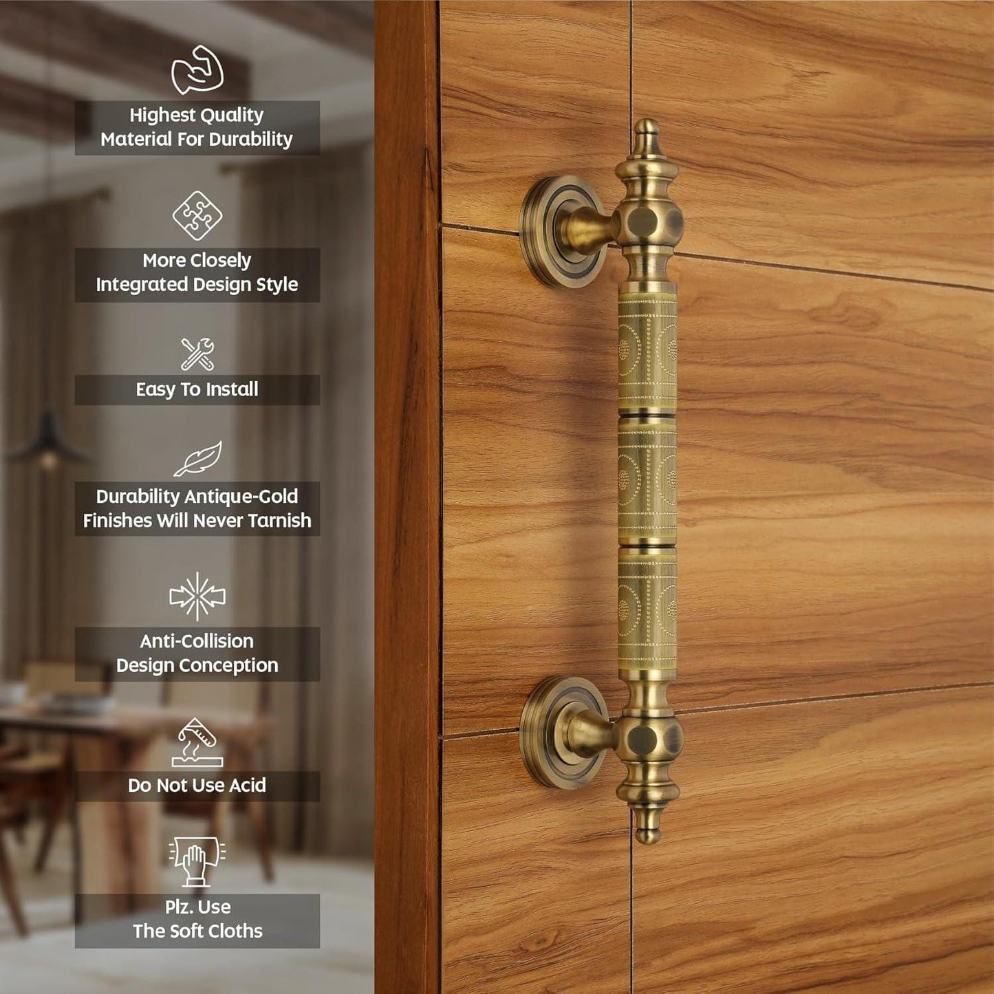 Brass Antique Door Handle, Door Handles for Main Door, Handle Head Design - 1 Pcs